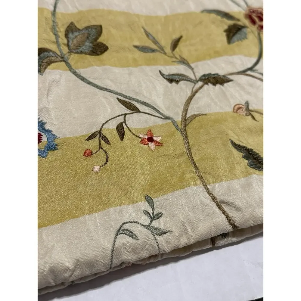 Vintage Hand Embroidered Pillowcase Decorative Cover Crewel Silk Linen Single